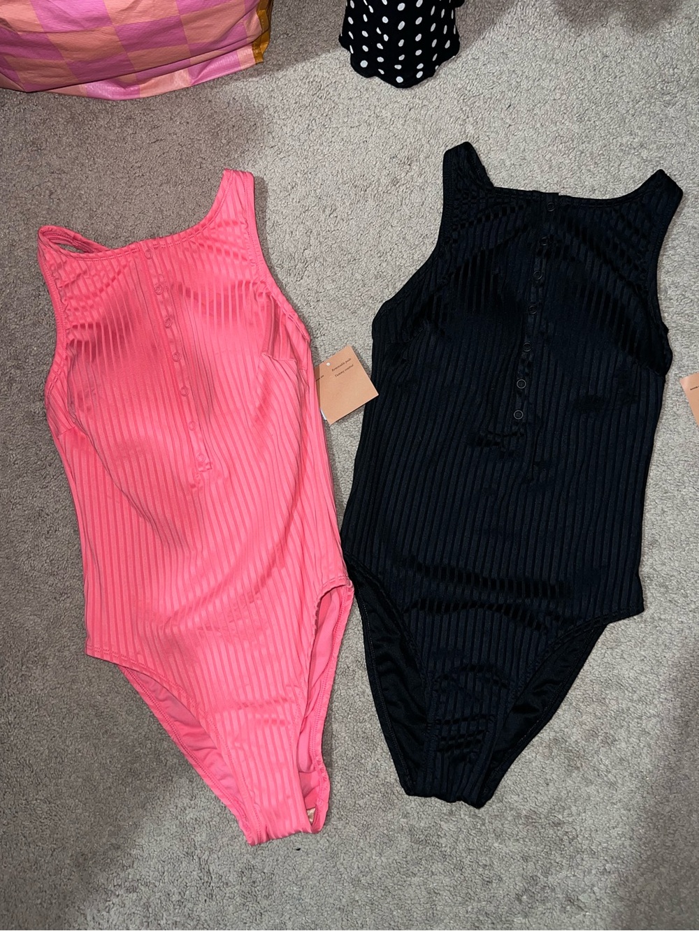 Shade & Shore Ribbed One-Piece Swimsuits - Black & Bright Pink Bundle